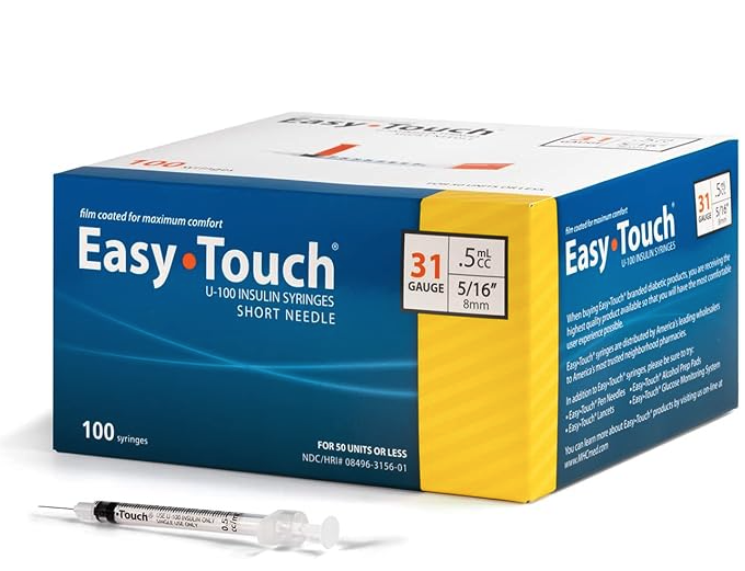 U-100 Insulin Syringe with Needle, 31G 0.5cc 5/16-Inch